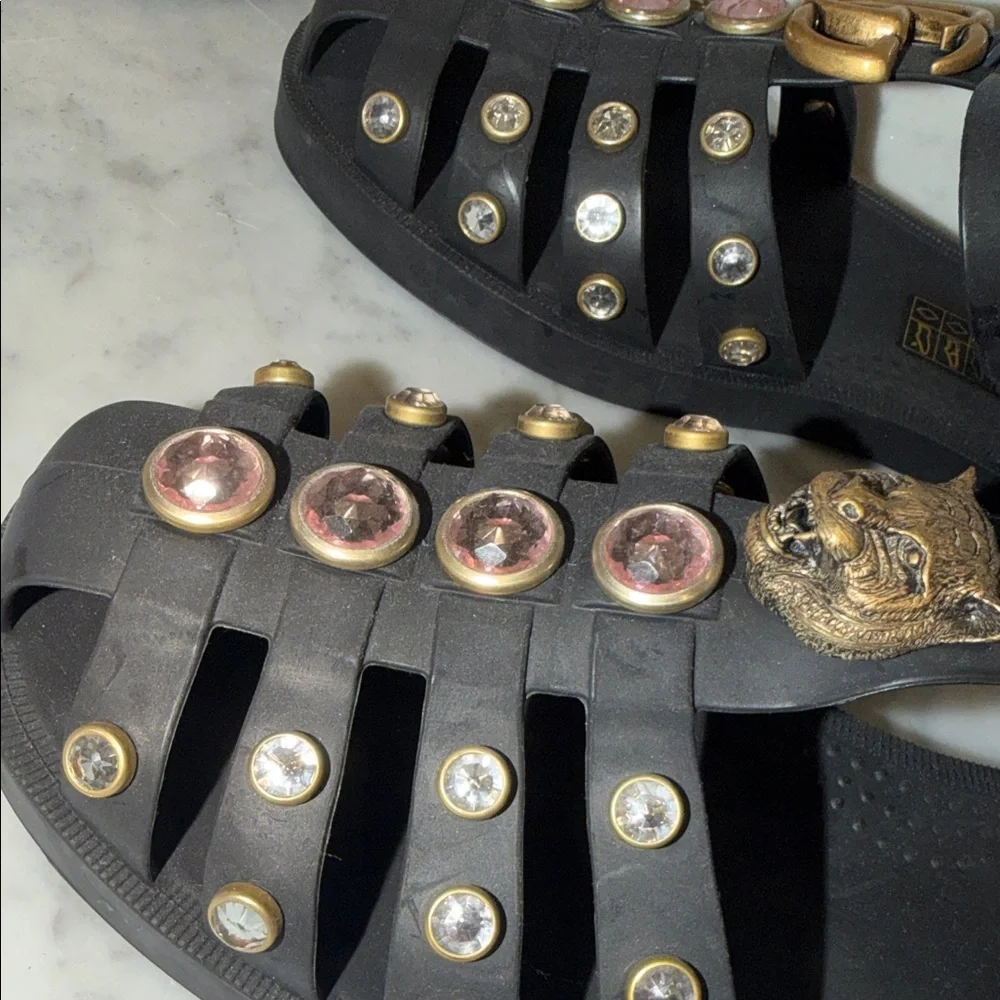 Gucci Black Sandals with Gold and Pearl Details - Picture 3 of 3